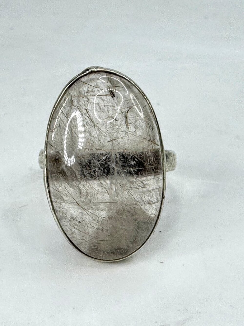 Handmade Sterling Silver Rutilated Quartz Oval Statement Ring 4.6g size 9 JR2092